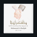 Hand Holding Quote An-Naba 8 Muslim Wedding Nikah Magnet<br><div class="desc">Hand Holding Quote An-Naba 8 Muslim Wedding Nikah Magnet We create this design with drawing of bride and grooms holding hand and a quote from Quran " wa khalaqnakum azwaaja" with meaning " and we created you in pairs" from Surah An-Naba 78:18 This design could easily personalise and customise by...</div>