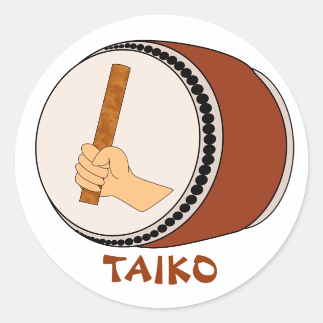 Hand Holding Stick Taiko Drum Japanese Drumming Classic Round Sticker (Front)