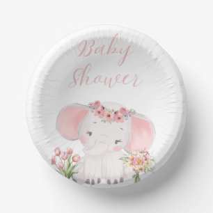 Hand illustrated Adorable Elephant Baby Girl Showe Paper Plate
