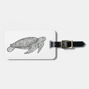 Hand Illustrated Artsy Floral Sea Turtle Luggage Tag