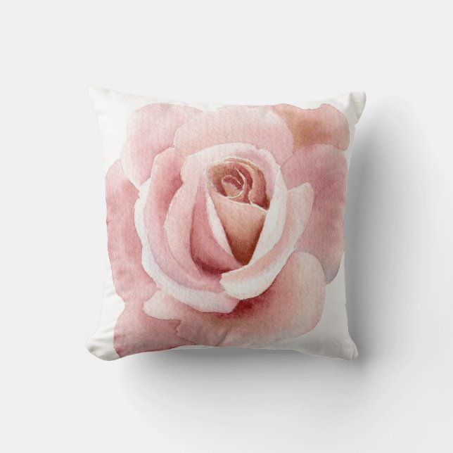 Hand Illustrated Blush Pink Rose Cushion (Front)