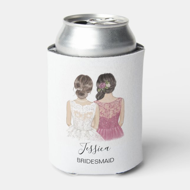 Hand Illustrated Bridesmaid Maid of honor Can Cooler (Can Front)