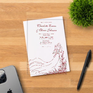 Hand Illustrated Couple Rustic Wedding Acrylic Invitations