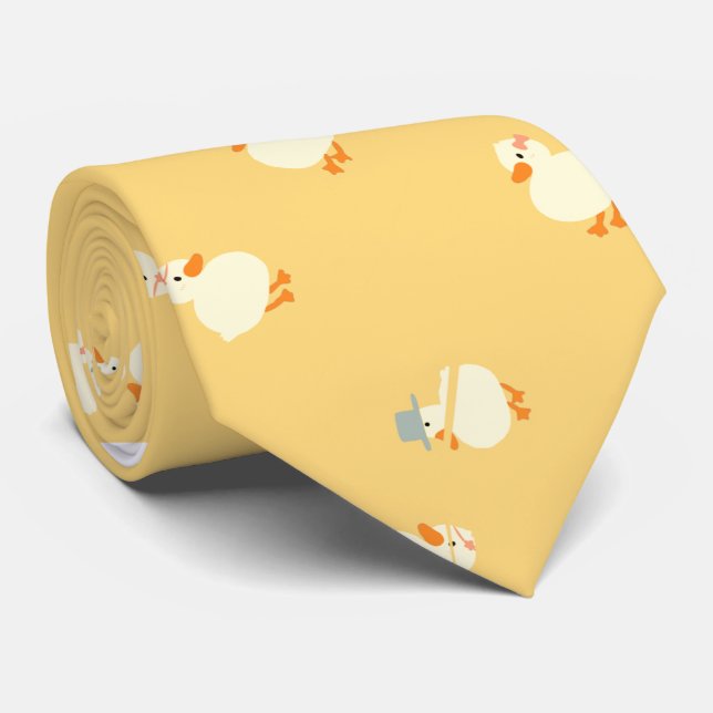 Hand Illustrated Duck Design Fun Yellow Ducks Tie (Rolled)
