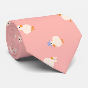 Hand Illustrated Ducks Design Pink Tie