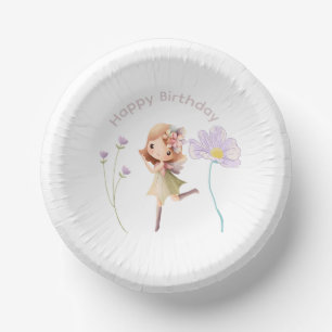 Hand illustrated Fairy dancing with flowers Paper Plate