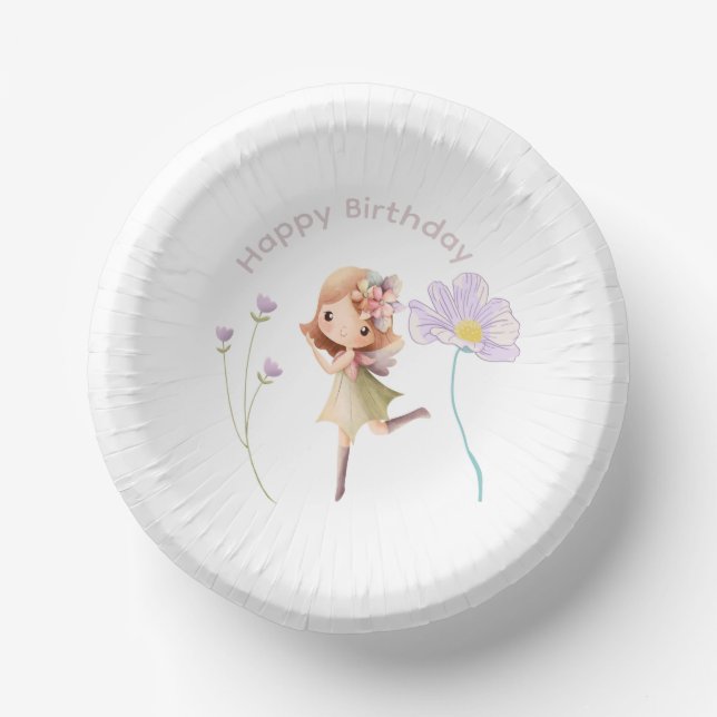 Hand illustrated Fairy dancing with flowers Paper Plate (Front)