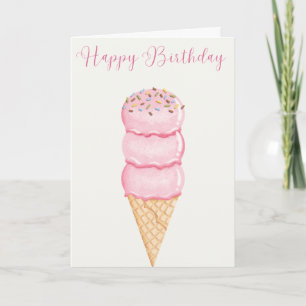 Hand Illustrated Ice Cream Cone Happy Birthday  Card