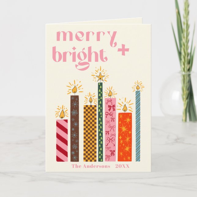 Hand-Illustrated Merry + Bright Christmas Card (Front)