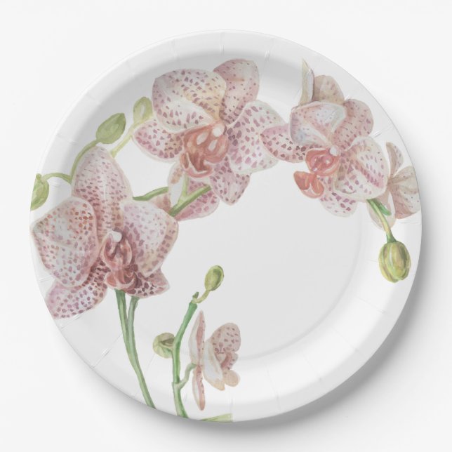 Hand Illustrated Orchid Paper Plate (Front)