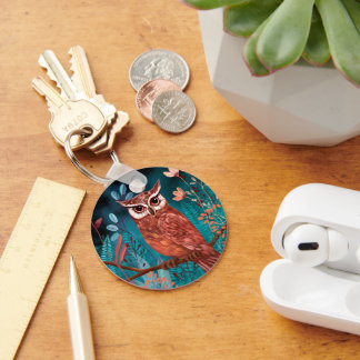 Hand-illustrated owl by the artist - Boho Nature Key Ring