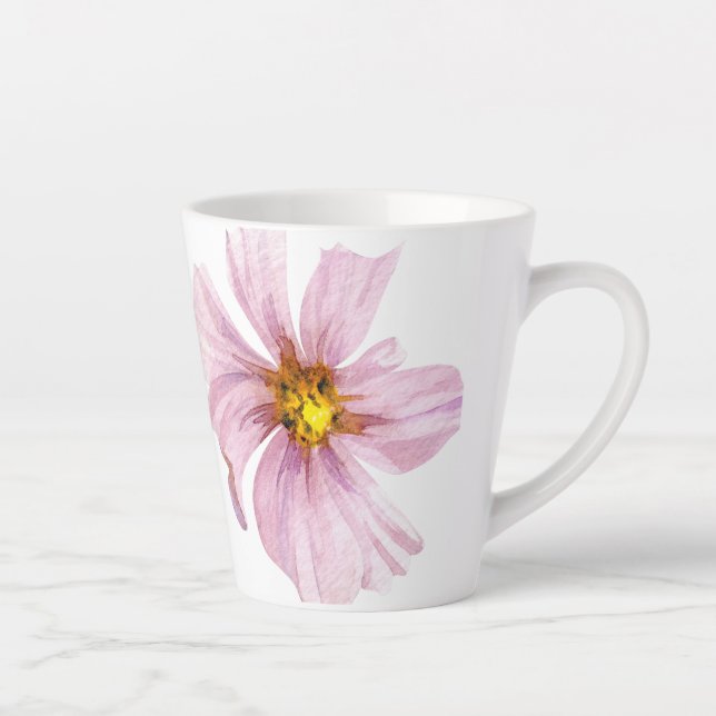 Hand Illustrated Pink flower Latte Mug (Right)