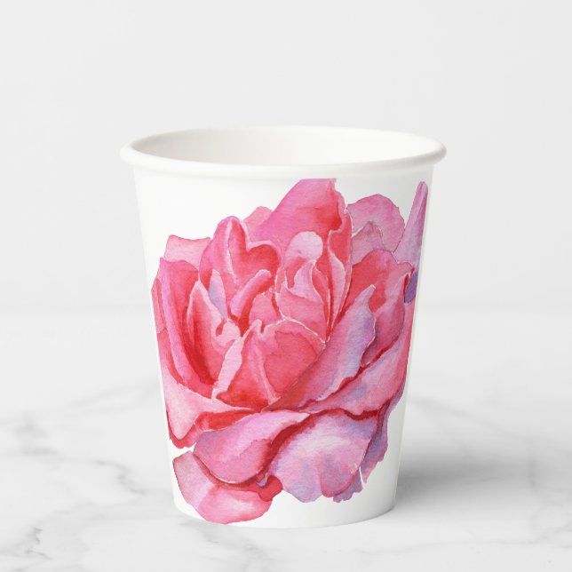 Hand Illustrated Pink Peonies  Paper Cups (Front)