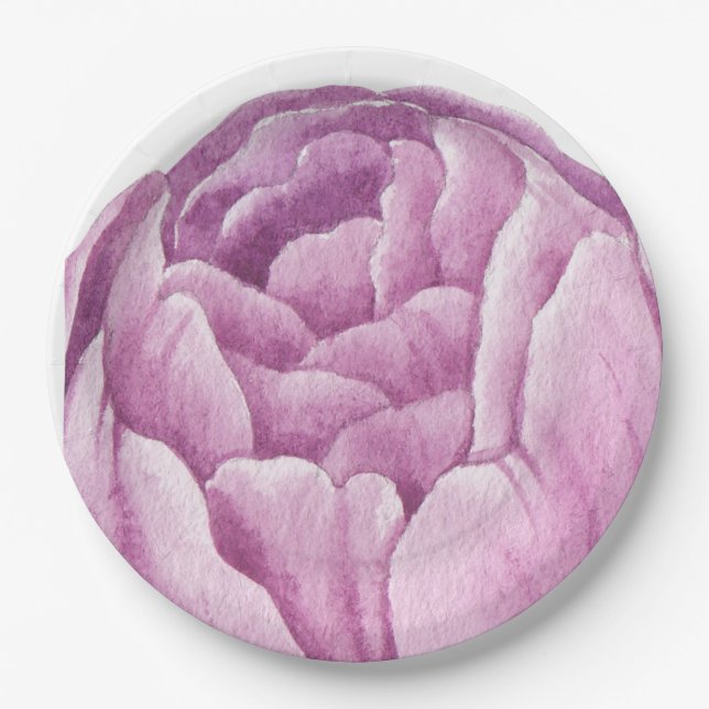 Hand Illustrated Pink Peony  Paper Plate (Front)