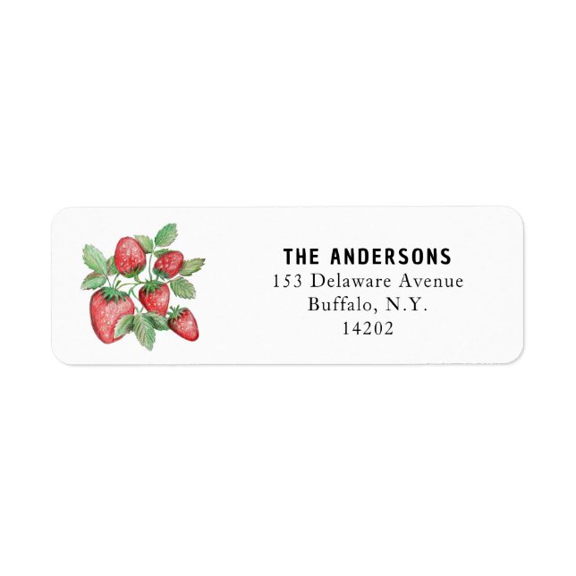 Hand-Illustrated Red Strawberries Elegant Address  Return Address Label (Front)