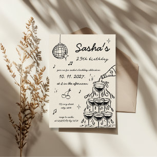 Hand-illustrated Retro Champagne Tower Birthday Invitation