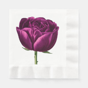 Hand Illustrated Tulip in a gorgeous deep Maroon Napkin