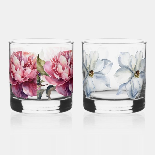  Hand Illustrated two Different Designs Whiskey Glass (Front)