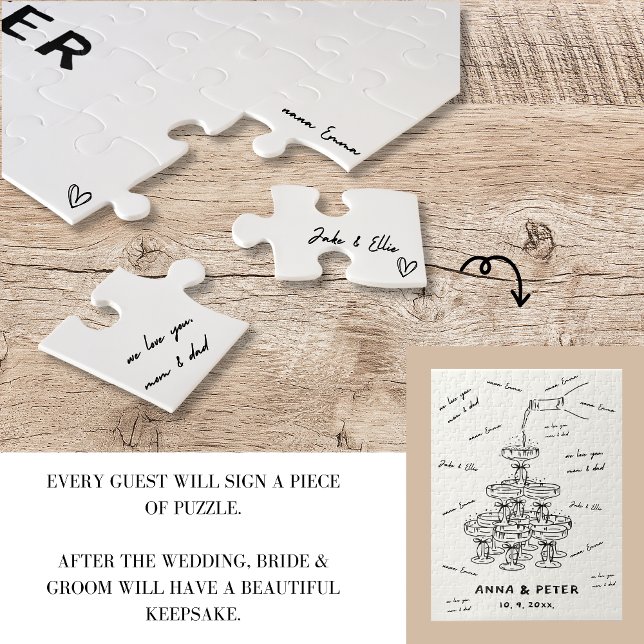 Hand-illustrated Unique Guestbook Sign Puzzle (Unique Jigsaw Puzzle Wedding Guestbook | Hand-illustrated )