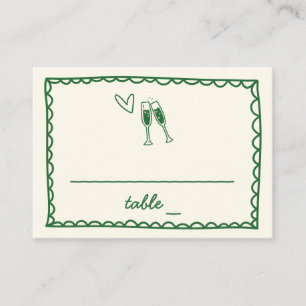 Hand Illustrated Vintage Colourful Green Wedding Place Card