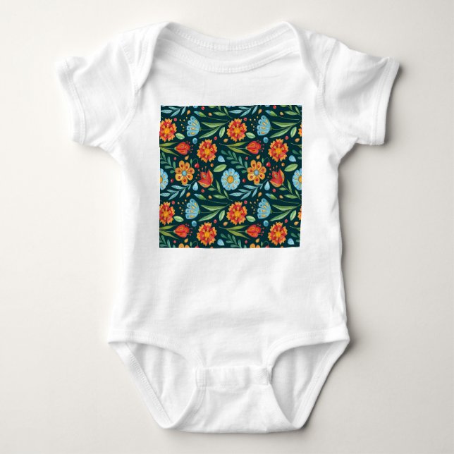 Hand-Illustrated Watercolor Flower Pattern Baby Bodysuit (Front)