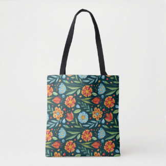 Hand-Illustrated Watercolor Flower Pattern Tote Bag