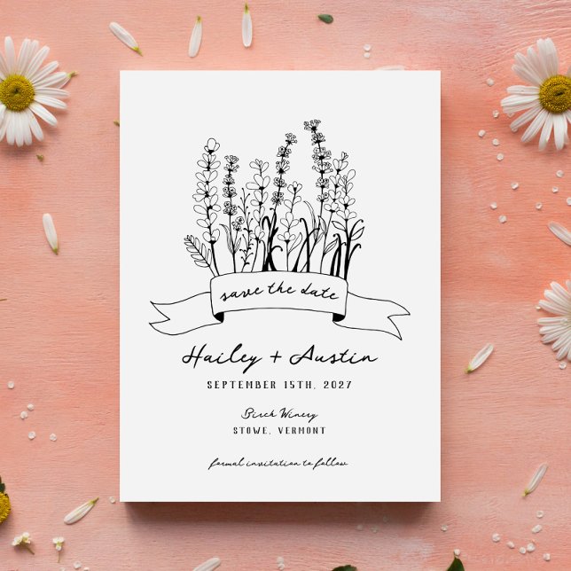 Hand Illustrated Wildflower Wedding Save the Date Invitation (Creator Uploaded)