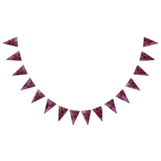 Hand illustrated Zinnia floral bunting banner