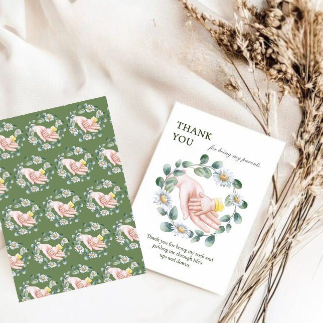 Hand in Hand Floral Wreath Father’s Day Thank You Card (Creator Uploaded)