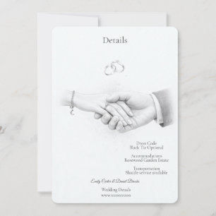 Hand in Hand Romantic Minimalist Wedding Details Invitation