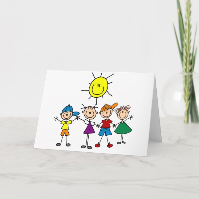 Hand in Hand Stick Figure Kids Tshirts and Gifts Card (Front)