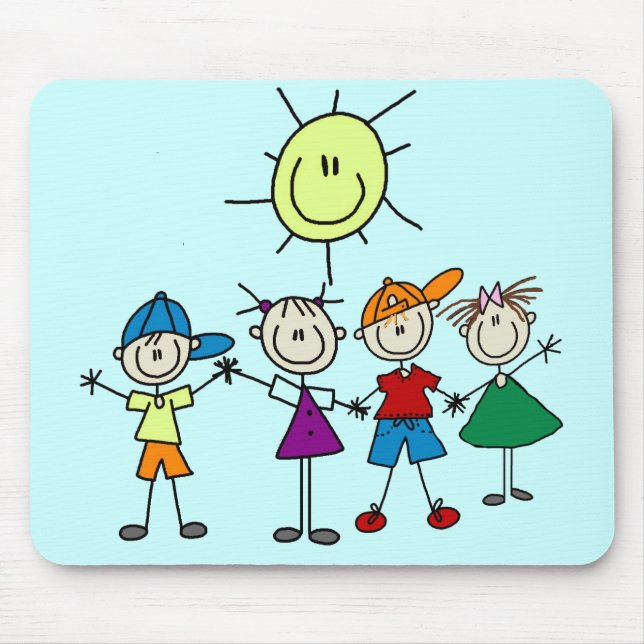 Hand in Hand Stick Figure Kids Tshirts and Gifts Mouse Pad (Front)