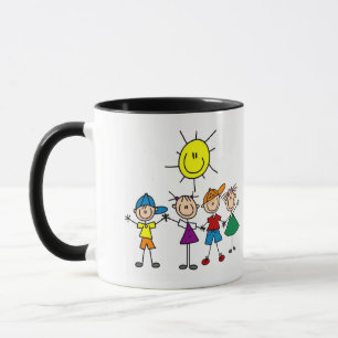 Hand in Hand Stick Figure Kids Tshirts and Gifts Mug