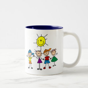 Hand in Hand Stick Figure Kids Tshirts and Gifts Two-Tone Coffee Mug