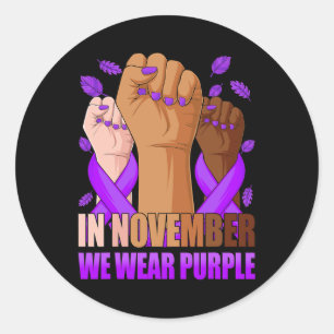 Hand In november we wear purple epilepsy awareness Classic Round Sticker