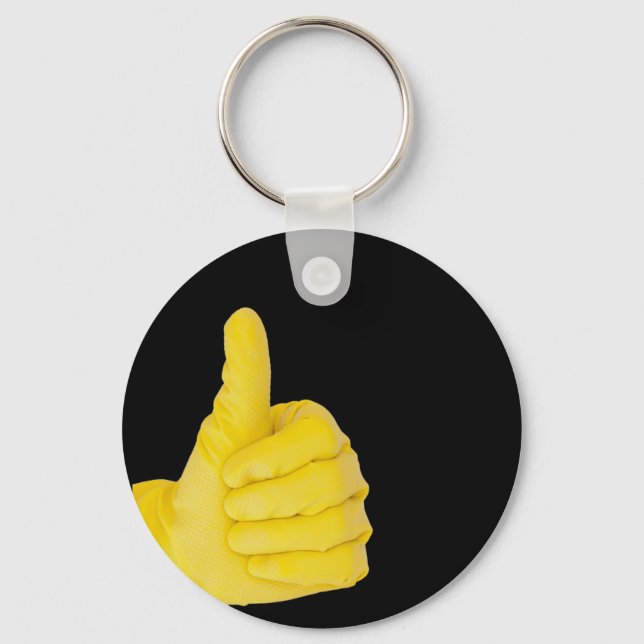Hand in yellow latex glove key ring (Front)