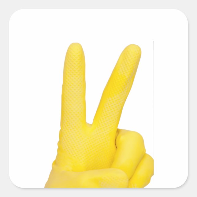 Hand in yellow latex glove square sticker (Front)