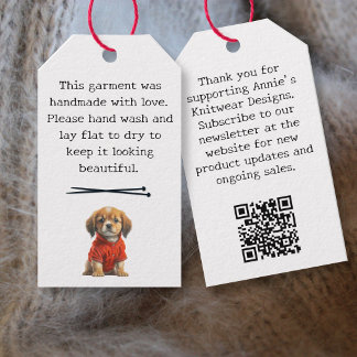Hand Knit Product Care Instructions Puppy Hang Tag