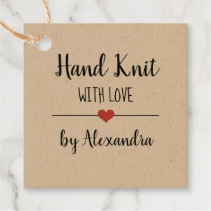 Hand Knit with love kraft script custom Favour Tags