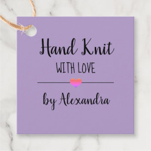Hand Knit with love purple script custom Favour Tags