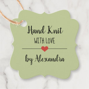 Hand Knit with love sage green script  Favour Tags