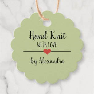 Hand Knit with love sage green script Favour Tags