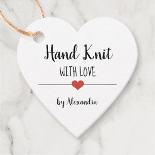 Hand Knit with love white script name Favour Tags