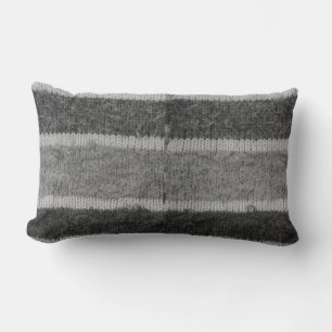 hand knitted black and white diaganol striped lumbar cushion