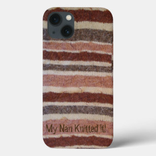 hand knitted brown and biege diagonal stripy iPhone 13 case