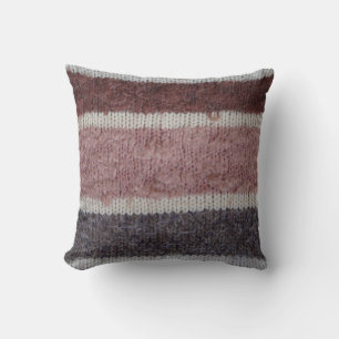 hand knitted brown and biege striped design cushion