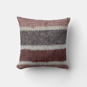hand knitted brown and biege striped vintage cushion