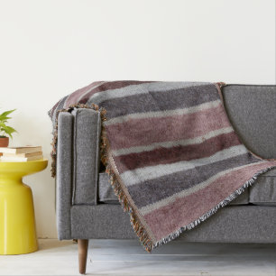 hand knitted brown and biege stripes retro design throw blanket