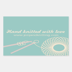 Hand knitted knitters teal cream gift stickers