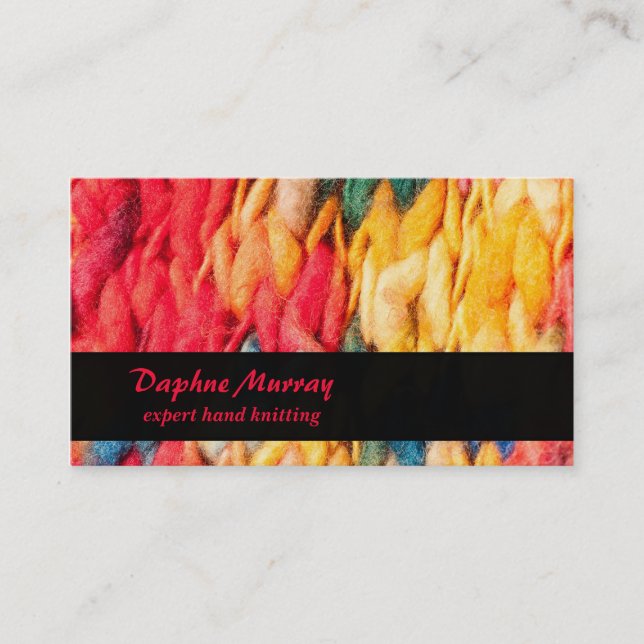 Hand Knitter Red and Yellow Yarn Business Card (Front)